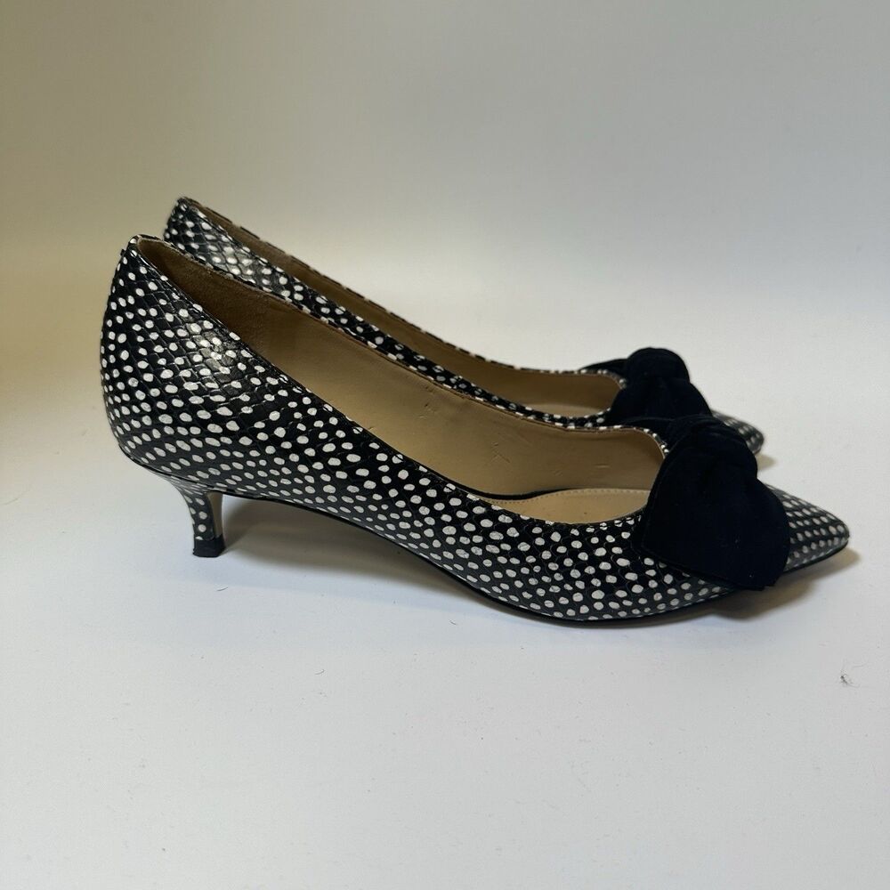 Talbots Polka Dot Bow Heels Black White Kitten Heel Pumps Women 7.5 - Picture 3 of 7